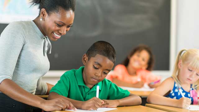 Elementary Teacher Working with Students